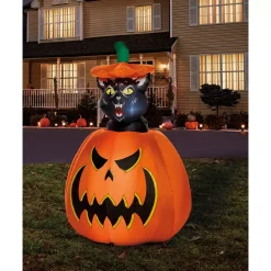 3 Ft 7 In Light-Up Animated Rising Pumpkin Cat Inflatable Decoration