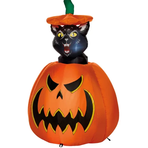 3 Ft 7 In Light-Up Animated Rising Pumpkin Cat Inflatable Decoration