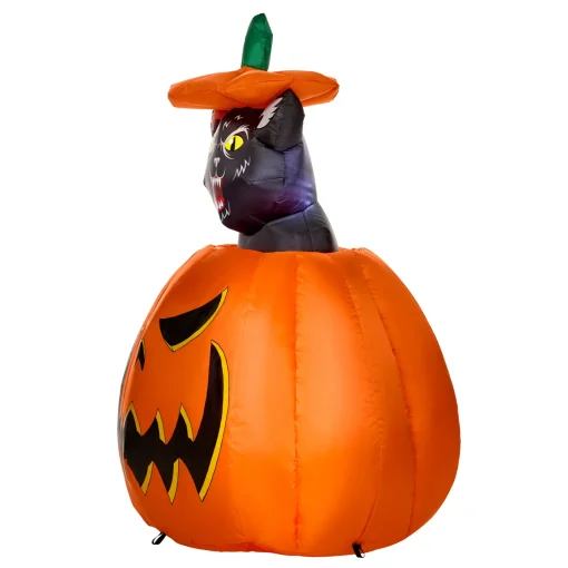 3 Ft 7 In Light-Up Animated Rising Pumpkin Cat Inflatable Decoration