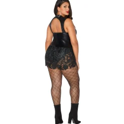 Adult Black Faux Leather and Lace Bodysuit