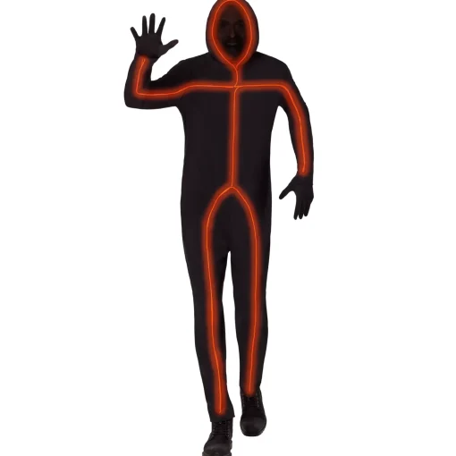 Adult Light-Up EL Wire Orange Stick Figure Costume