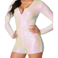 Adult White Sequin Romper