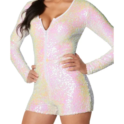 Adult White Sequin Romper