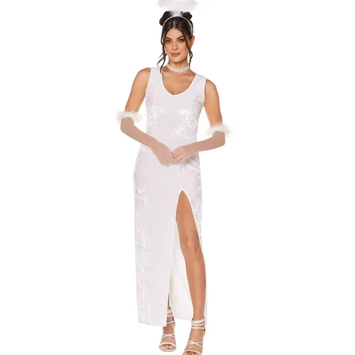 Adult White Velour Maxi Dress
