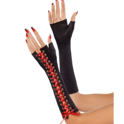 Black and Red Lace Up Gloves