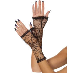 Black Fingerless Spider Web Gloves