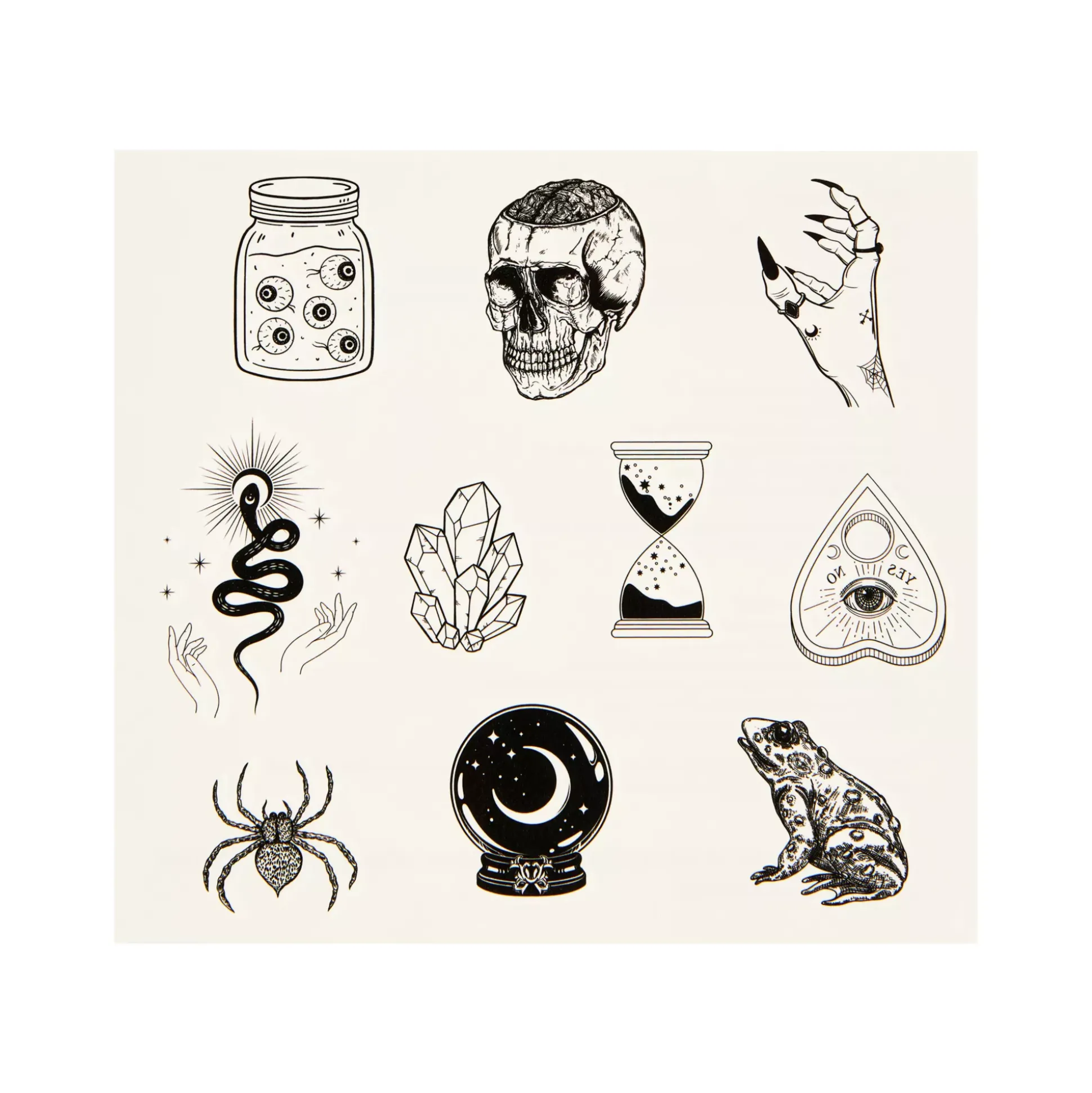 Black Gothic Witch Temporary Tattoos - 20 Pack