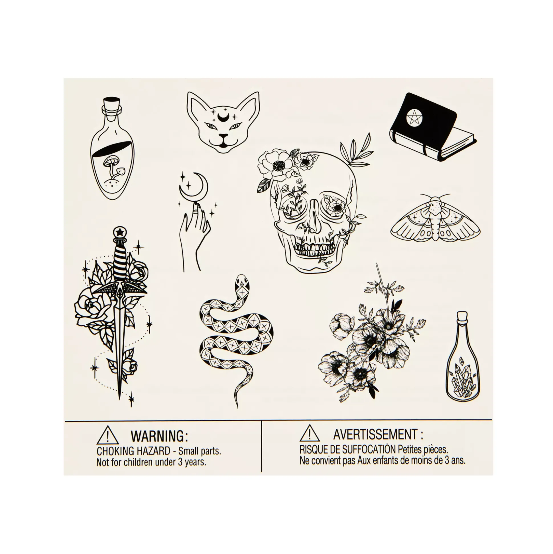 Black Gothic Witch Temporary Tattoos - 20 Pack