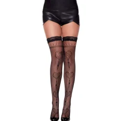 Black Heart Fishnet Thigh Highs