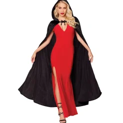 Black Velvet Hooded Womens Cape