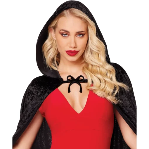 Black Velvet Hooded Womens Cape