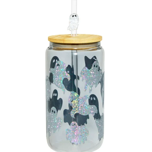 Holographic Ghost Glass Cup with Straw