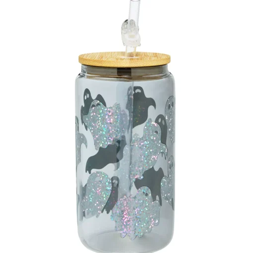 Holographic Ghost Glass Cup with Straw