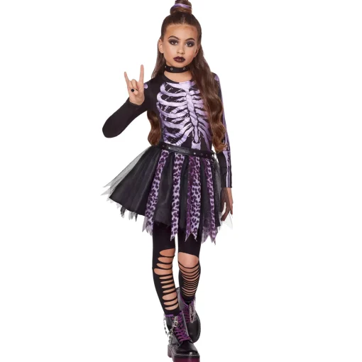 Kids Purple Punk Gothic Skeleton Costume