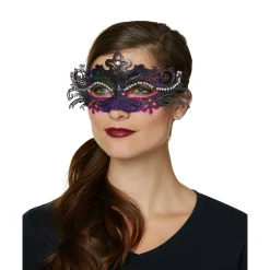 Purple Rhinestone Intricate Eye Half Mask