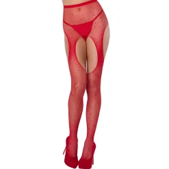 Red Rhinestone Garter Tights