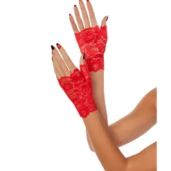 Short Red Lace Gloves