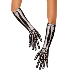 Skeleton Rhinestone Mesh Gloves