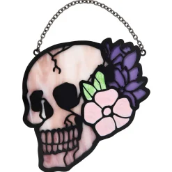 Stained Glass Flower Skull Sun Catcher