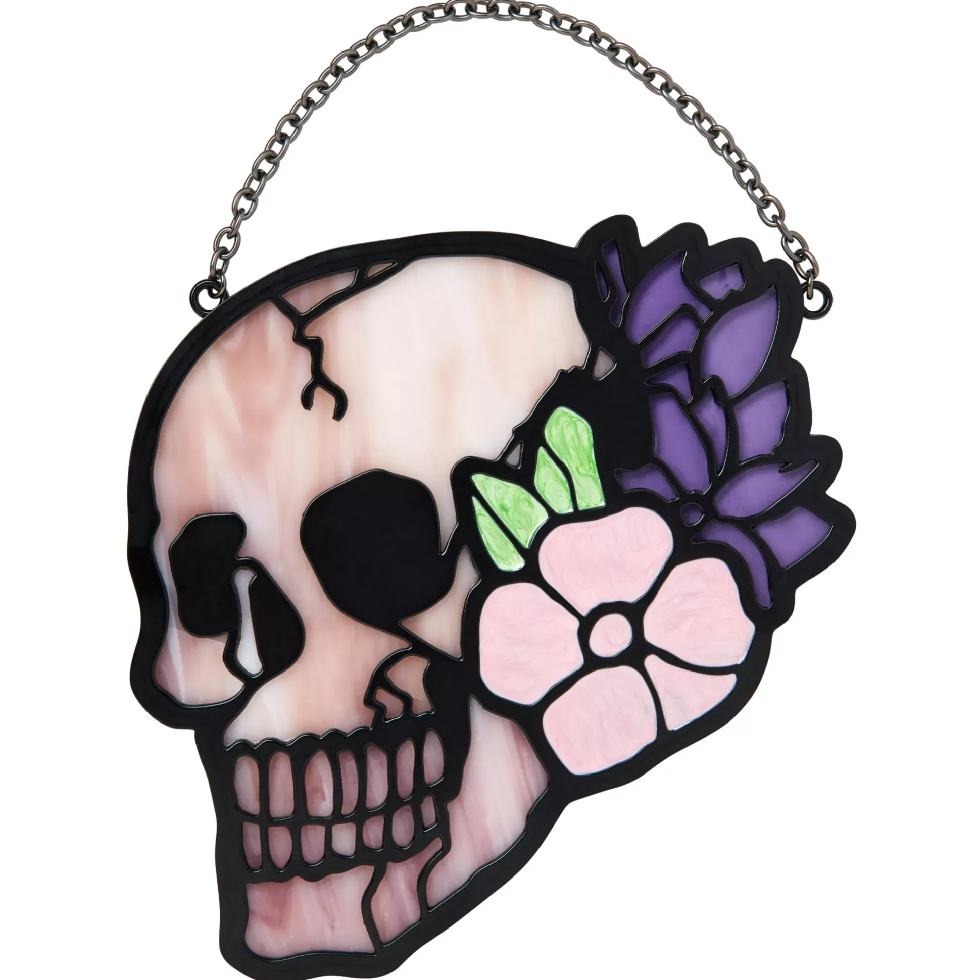 Stained Glass Flower Skull Sun Catcher