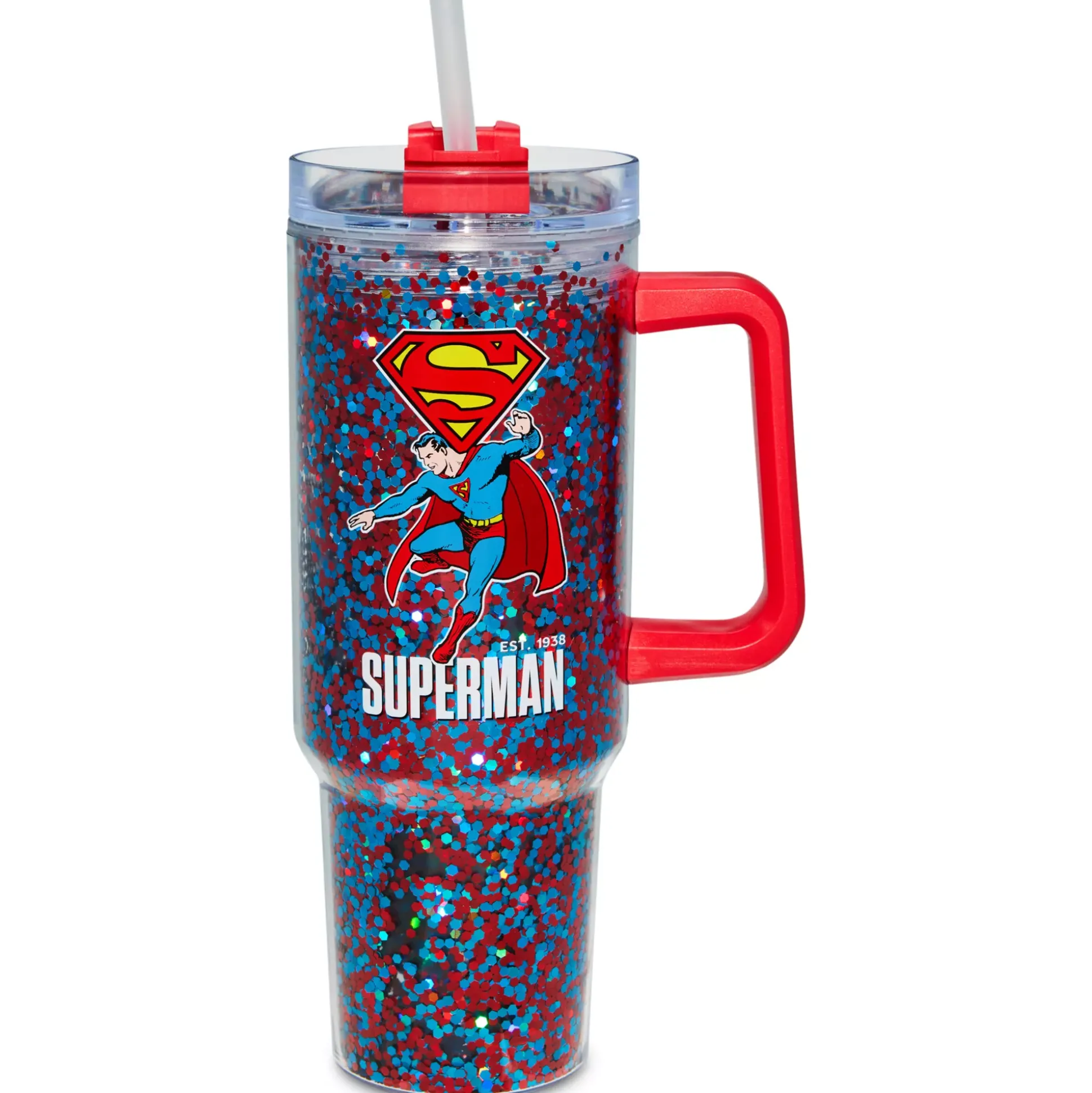 Superman Glitter Travel Tumbler with Straw 40 oz. - DC Comics