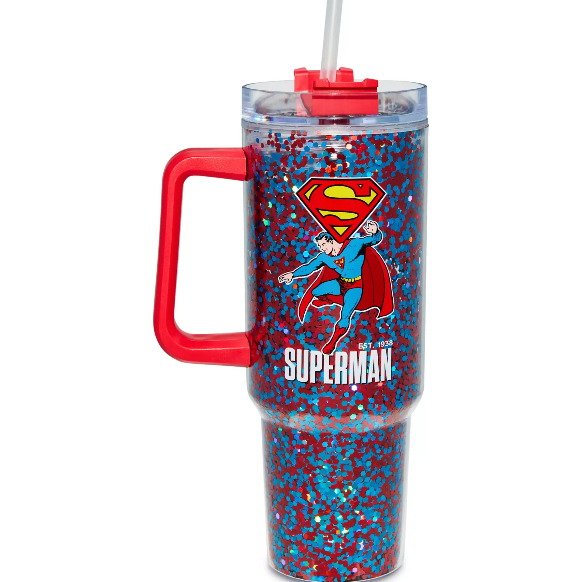 Superman Glitter Travel Tumbler with Straw 40 oz. - DC Comics