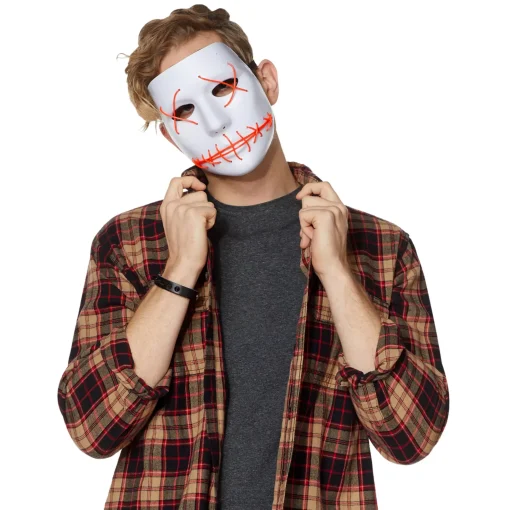 White and Red EL Wire Half Mask