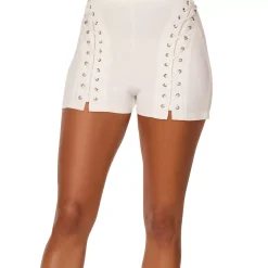 White Lace Up Shorts